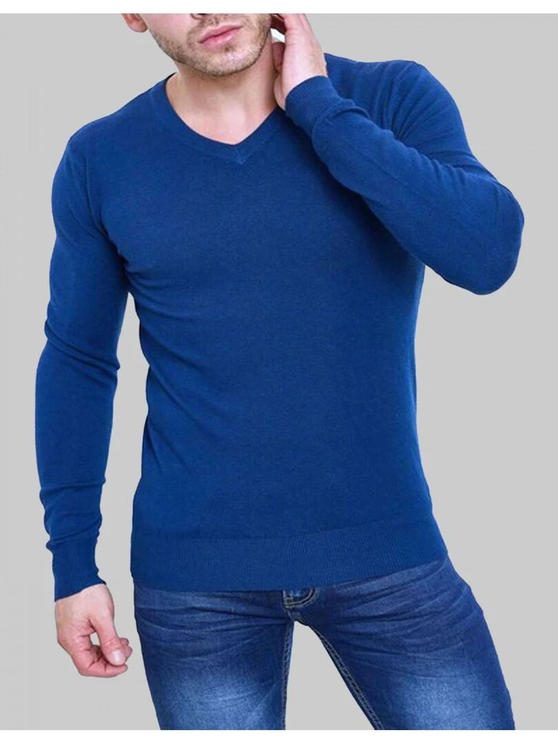 Pull manches longues col V Kebello Bleu