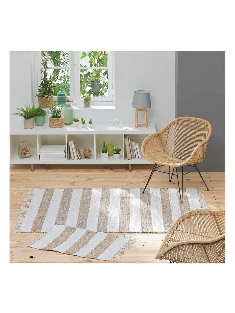 Tapis rectangle à franges Sagane Beige