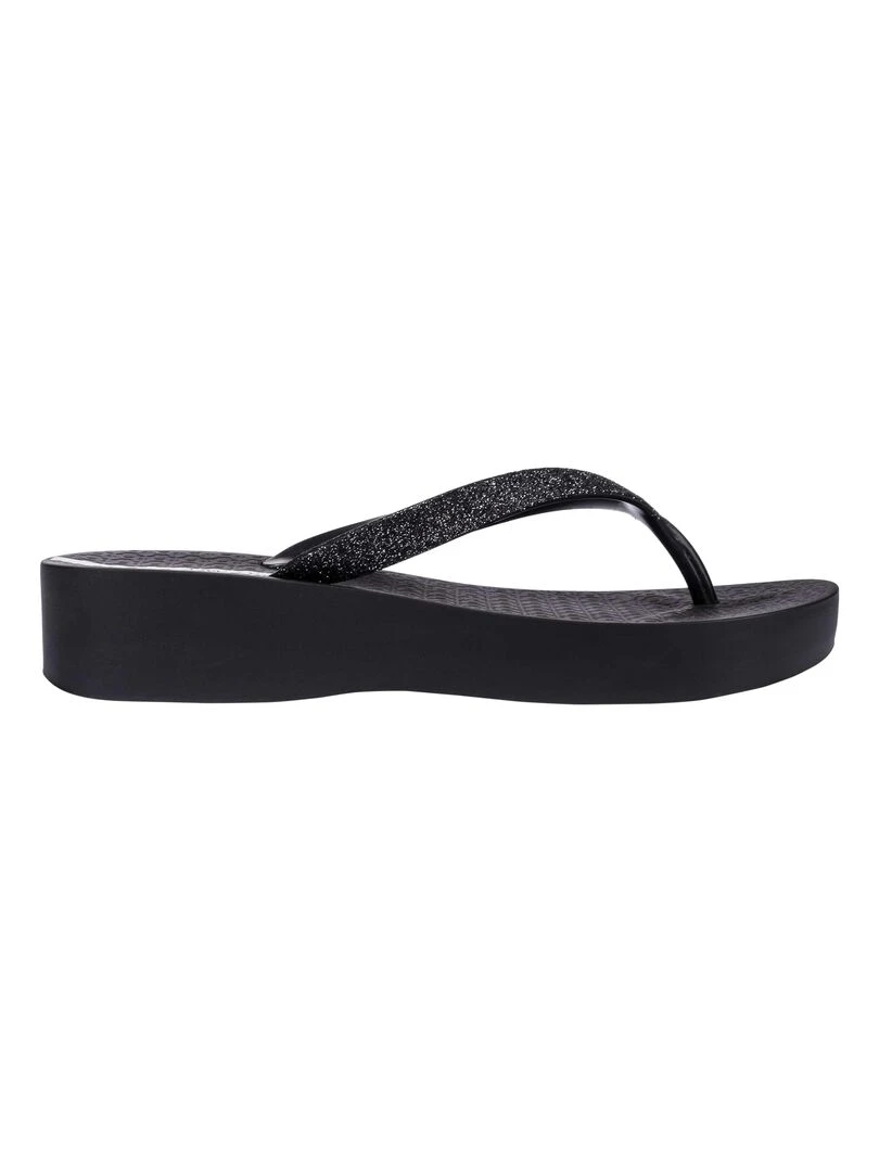 Tong Compensées à Enfiler Ipanema Mesh Chic Plat Noir