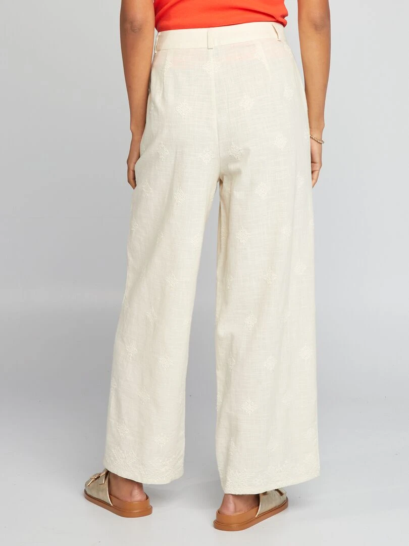 Pantalon large avec motifs brodés   Beige