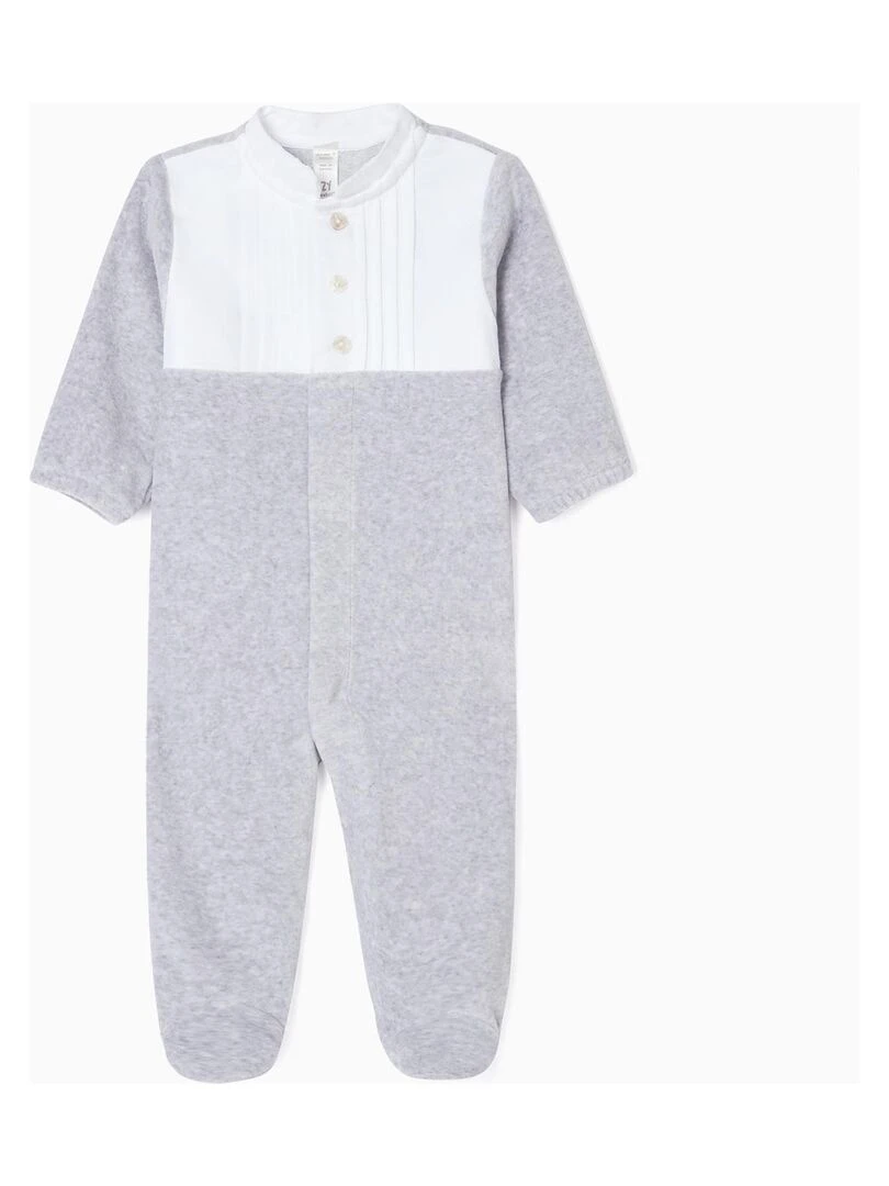 Grenouillère en velours combinée pour nouveau né ESSENTIALS LINE Gris