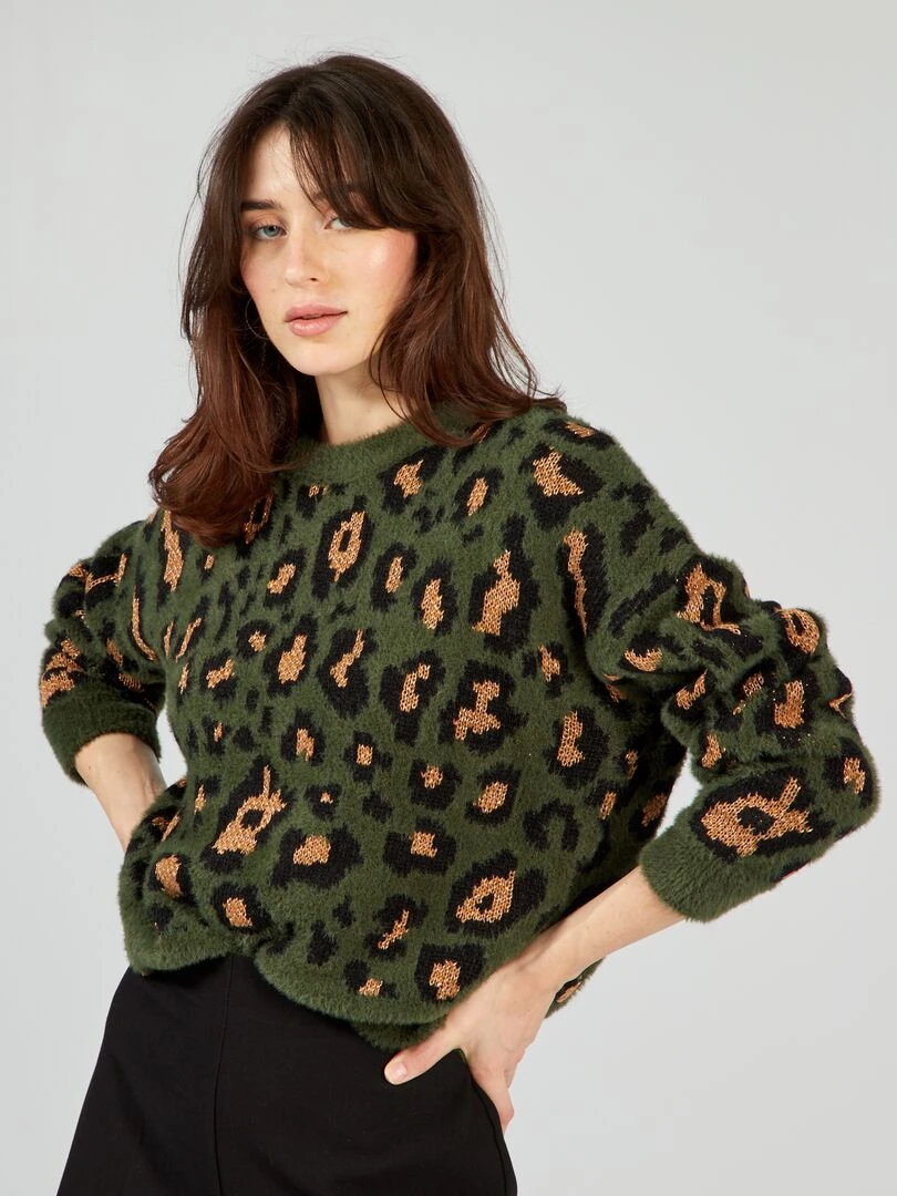 Pull en maille à motif 'léopard' Vert