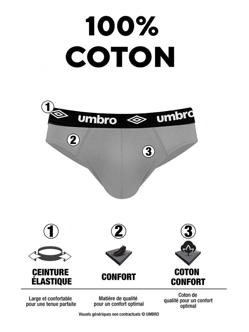 Lot de 5 slips coton homme Umbro Noir