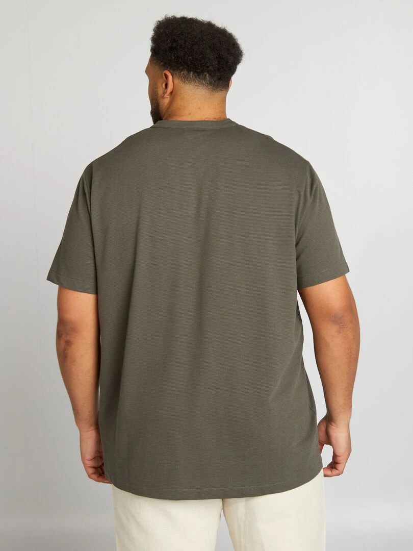 T shirt à col mao et ouverture V   Kaki