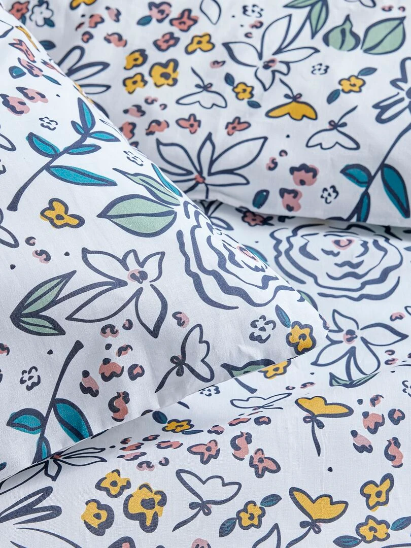Parure de lit florale 2 personnes Bleu