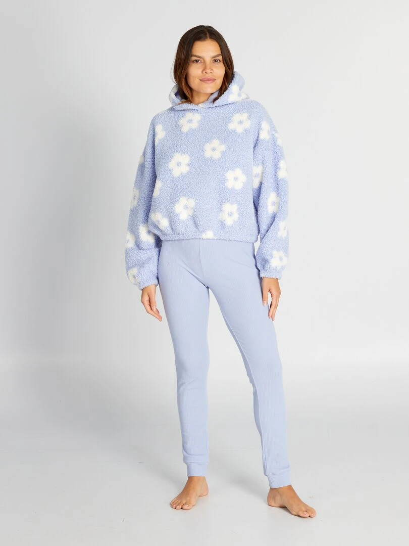 Ensemble pyjama pull à capuche + pantalon 2 pièces Bleu