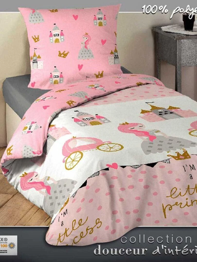 Housse de couette enfant 140x200 Hermine + 1 taie microfibre   Rose