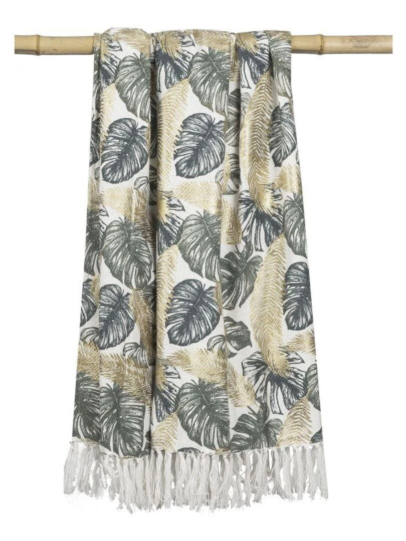 Plaid en coton JUMANJI dessus chambray 'Deko&co' Blanc Vert