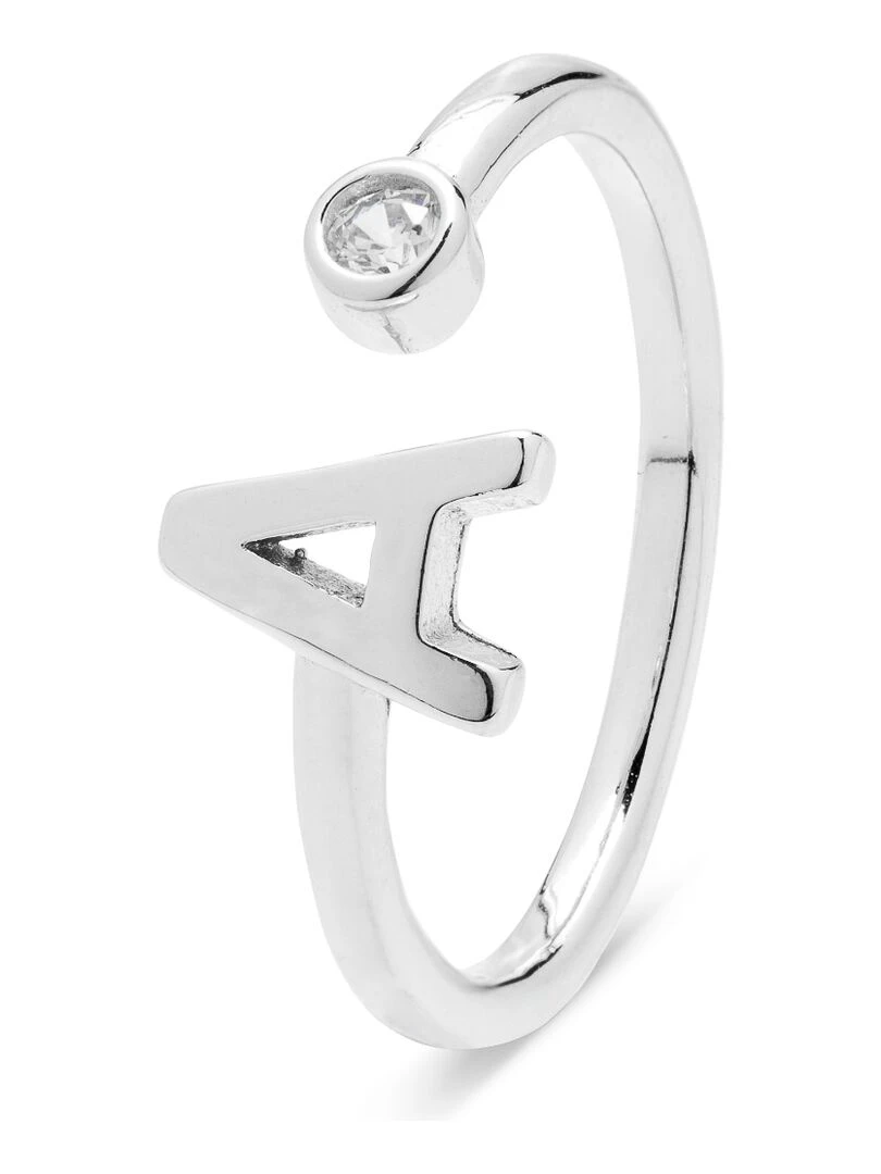 Bague alphabet en argent 925 et zircon brillant finition plaquée rhodium. Argent