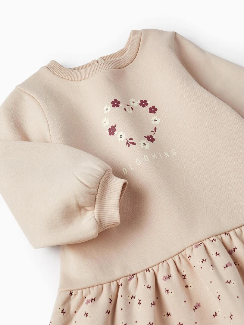 Robe en molleton pour bébé fille 'Blooming' manches longues SWEET FROSTY DREAMS   Beige clair