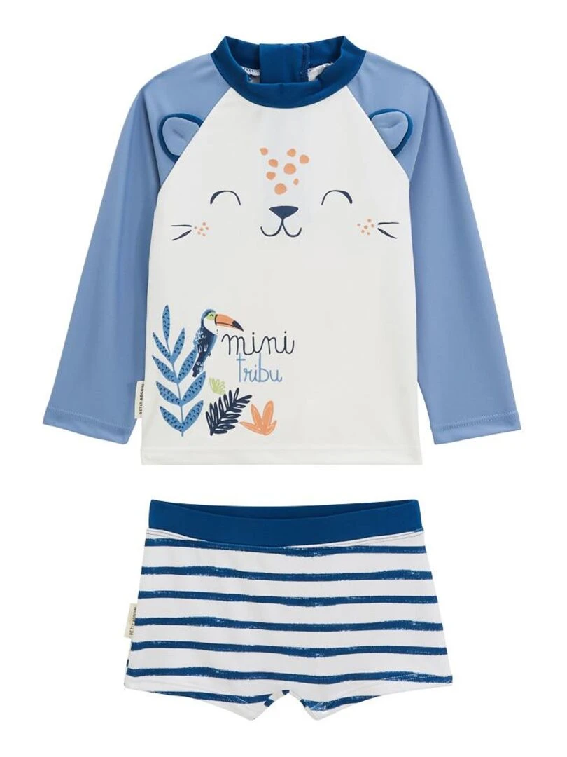 Maillot de bain bébé 2 pièces t shirt de protection UV & boxer Saint Malo Bleu