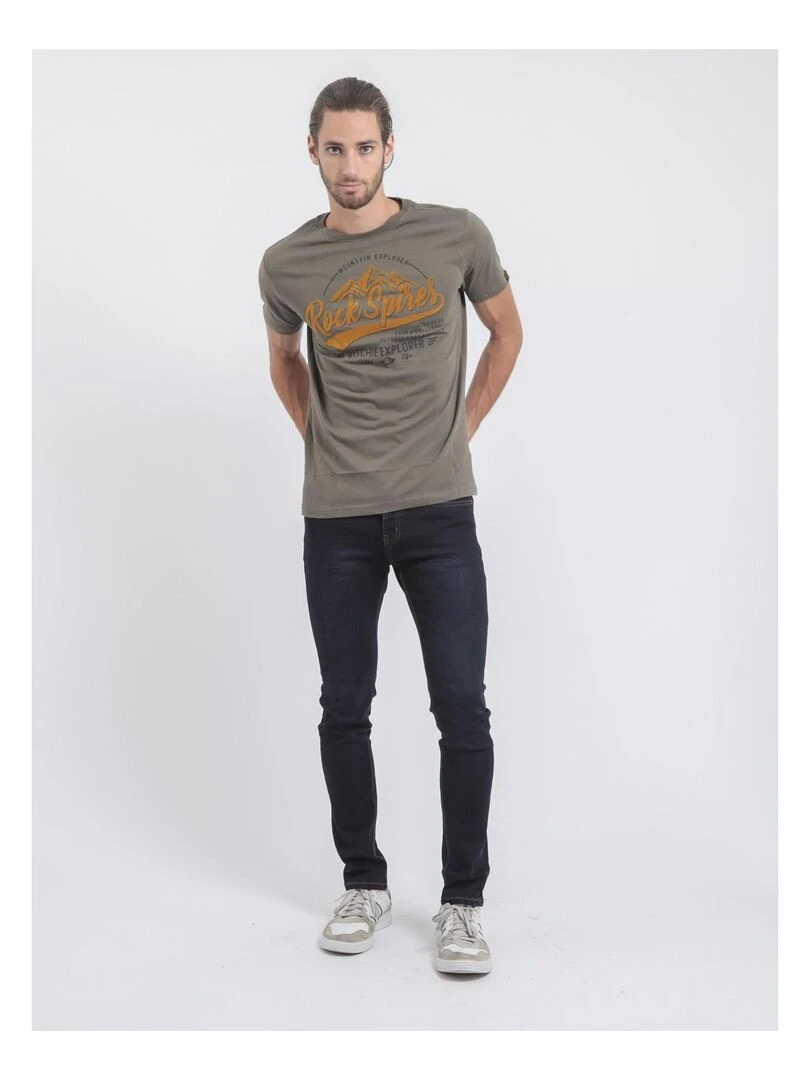 T shirt col rond pur coton JUPITOLI   Kaki