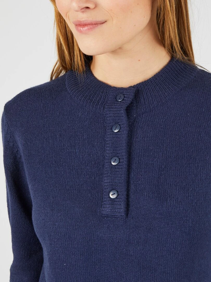 Pull col montant boutonné Damart Bleu marine