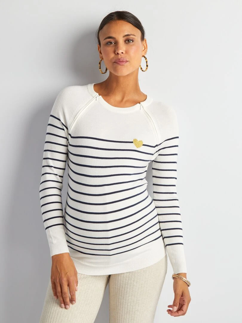 Pull marinière grossesse et allaitement   Blanc