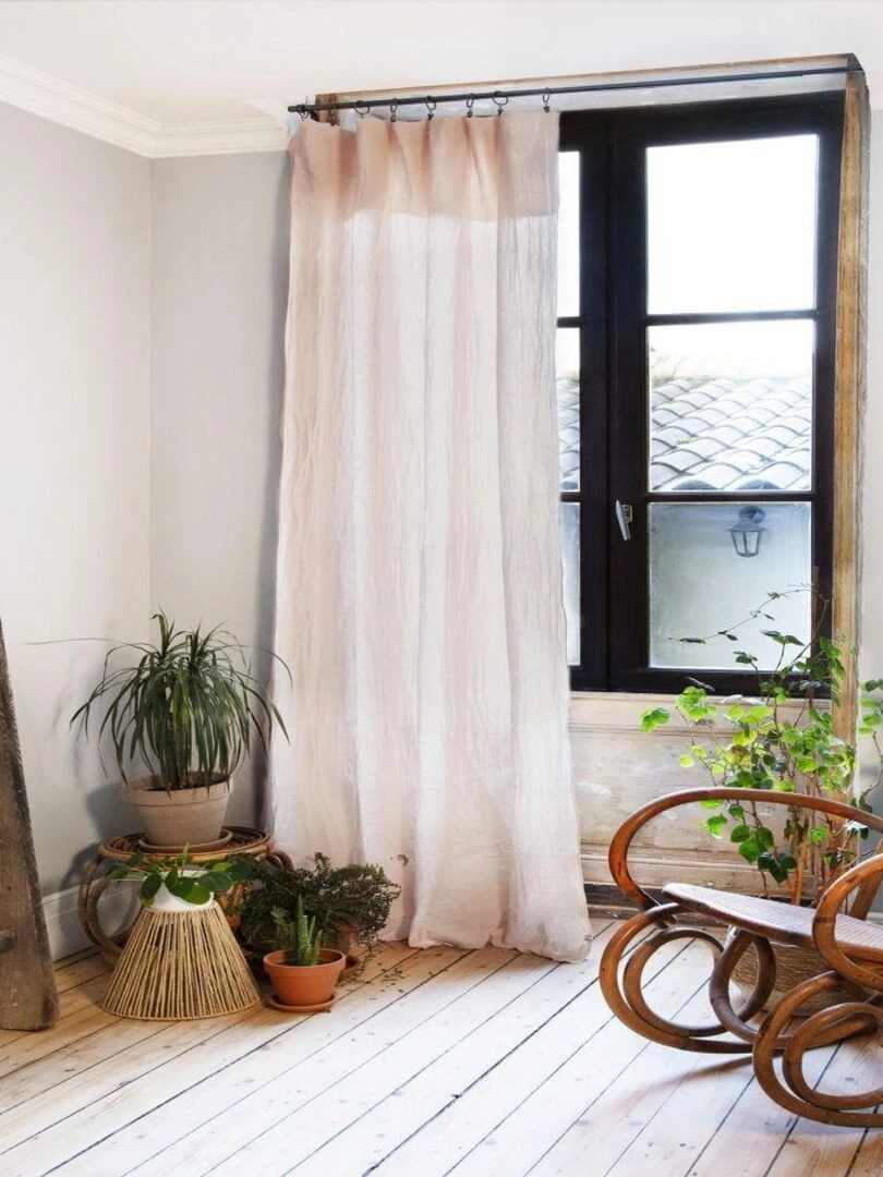 Rideau ajustable 140x300 en double Gaze de coton Rose clair