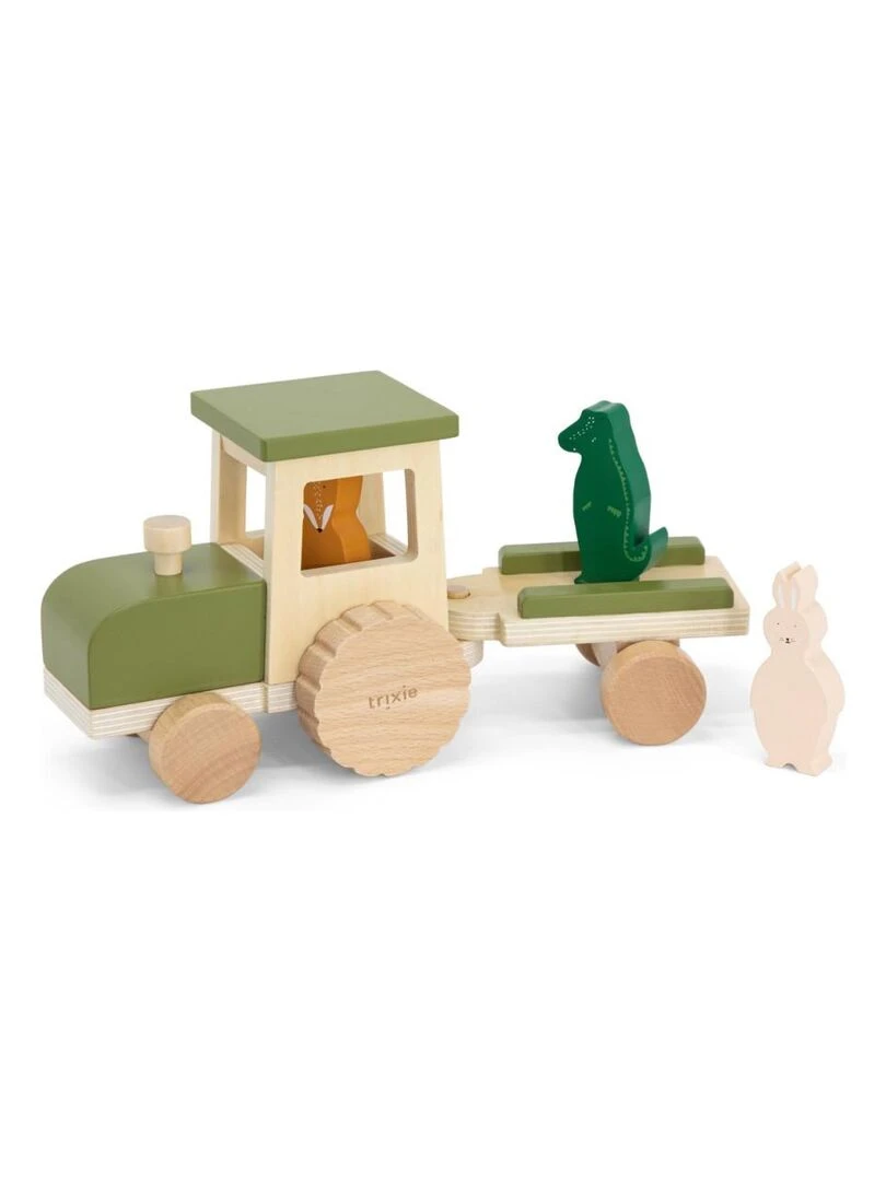 Tracteur en bois avec remorque   Trixie   Multicolore