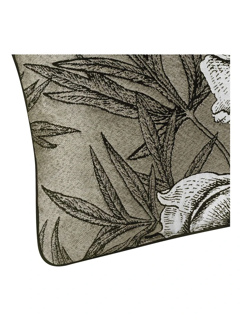 Coussin passepoilé aux impressions florales Vert olive