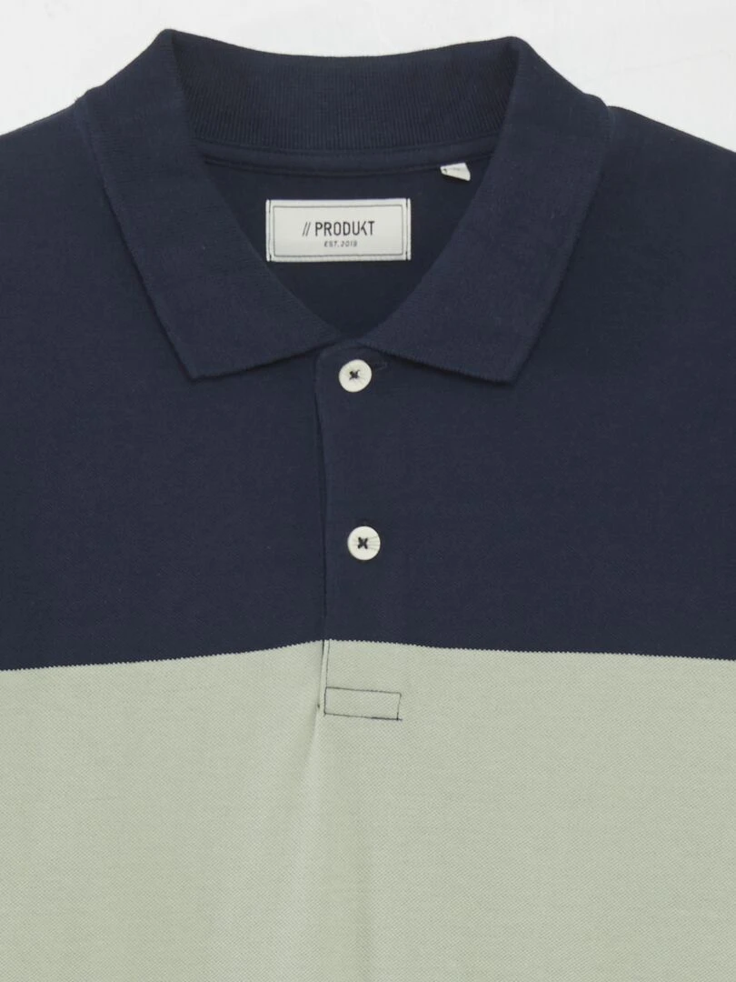 Polo color block en piqué de coton 'Produkt' Bleu marine/vert/beige