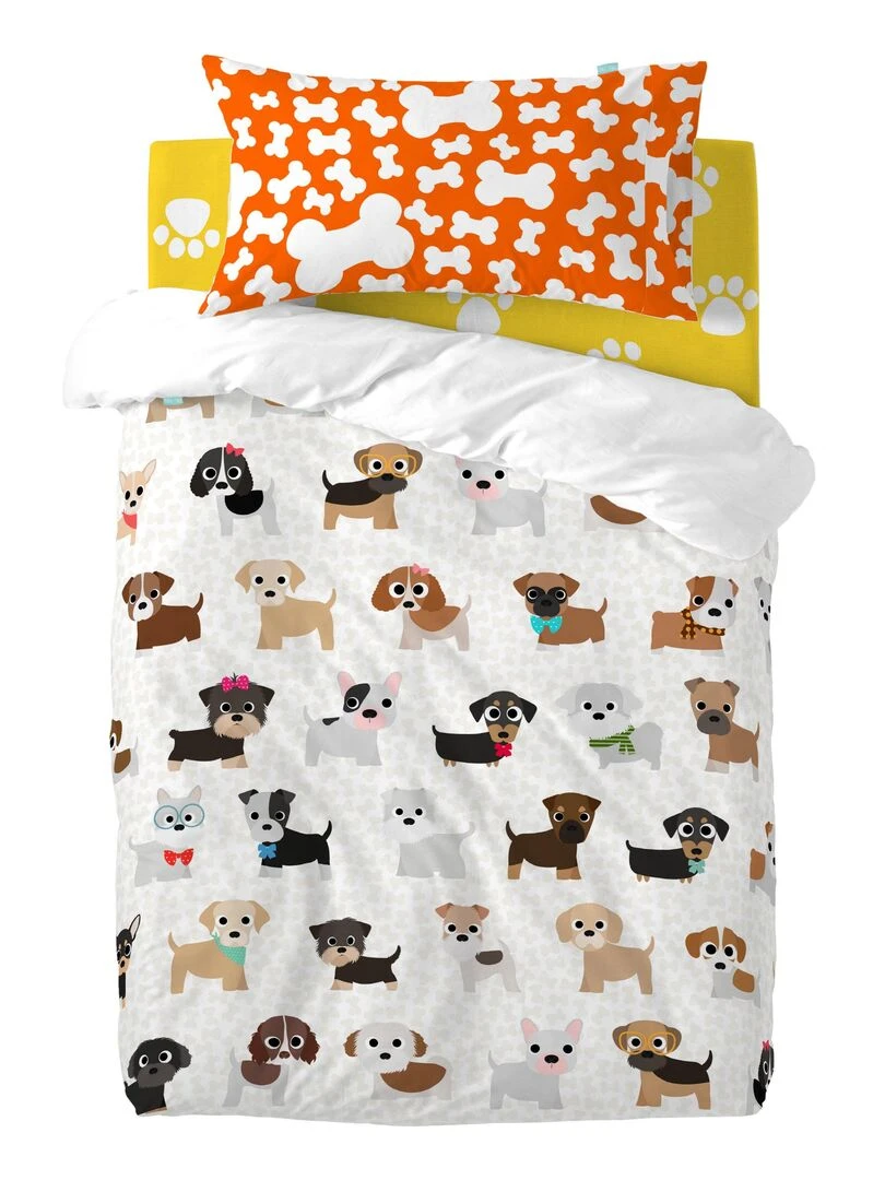 Parure housse de couette 2 pièces Dogs "Happyfriday"   Blanc