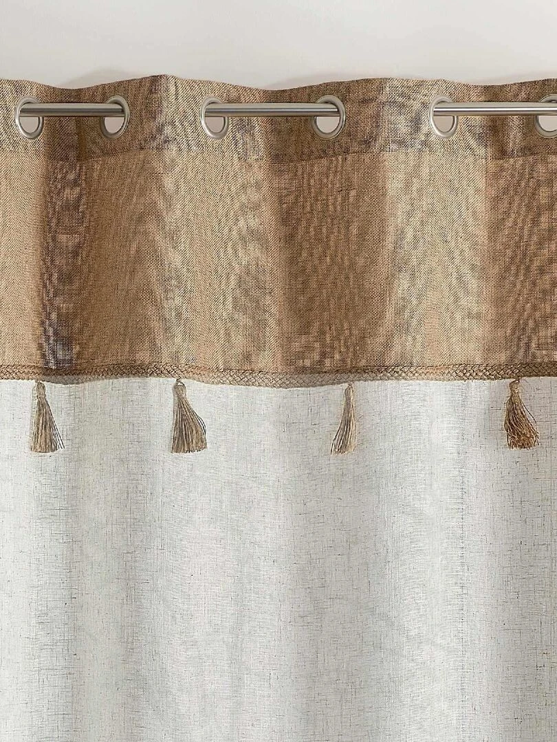 Voilage avec parement en jute et pompons   Beige