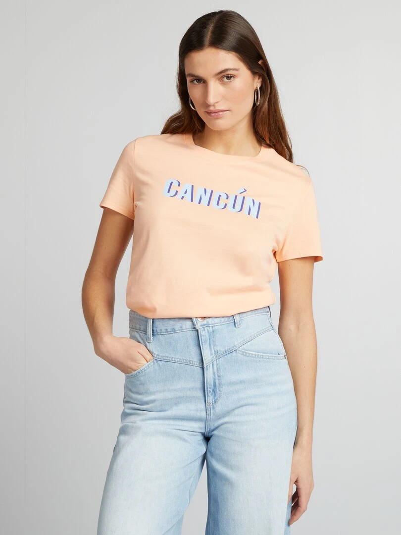 T shirt en jersey imprimé Orange