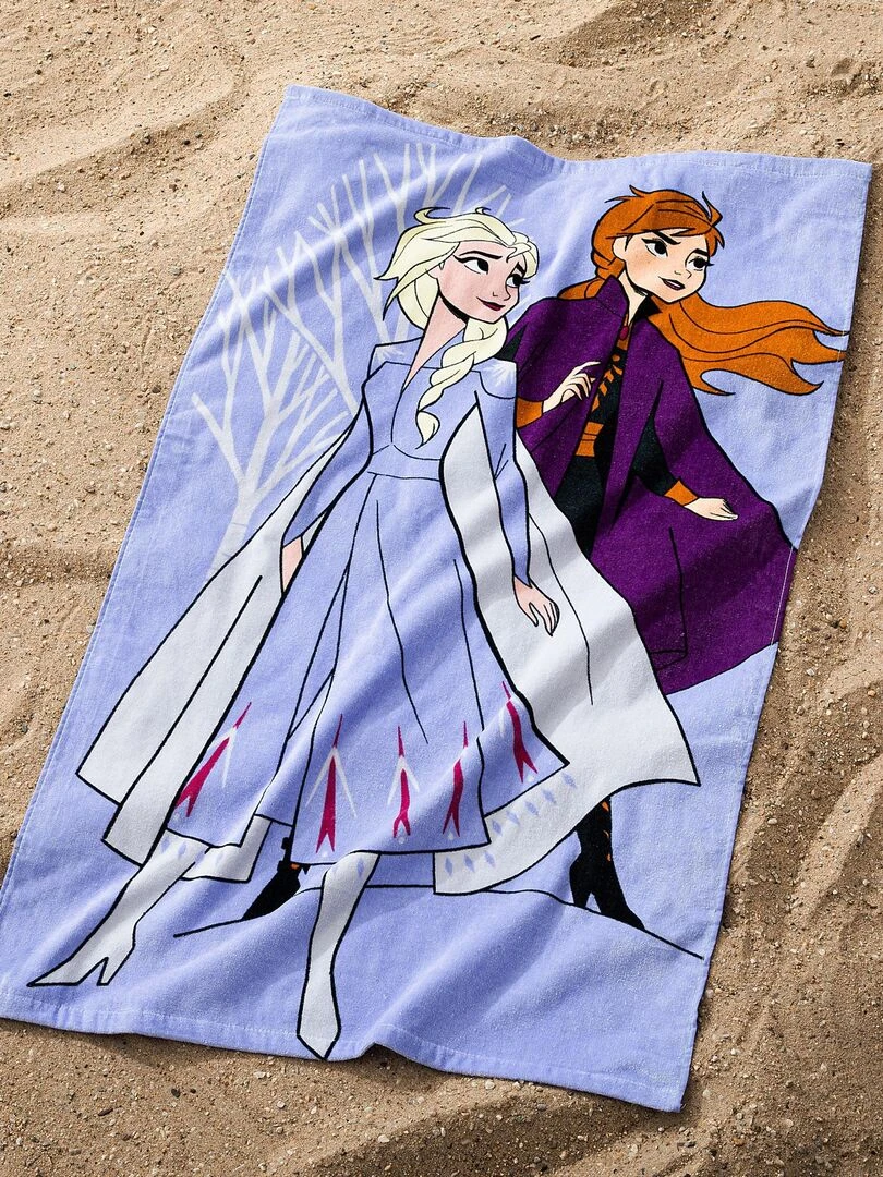 Drap de plage imprimé 100% coton FROZEN 2 SISTERS Violet