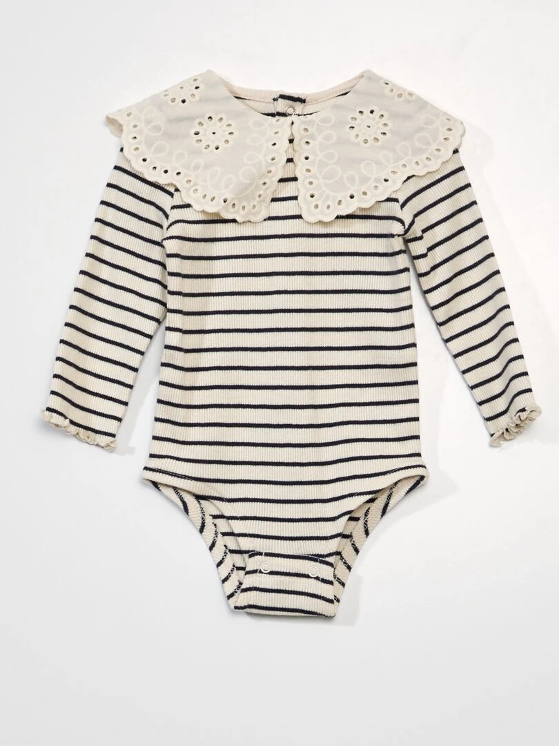 Body pur coton avec col en broderies anglaises Blanc