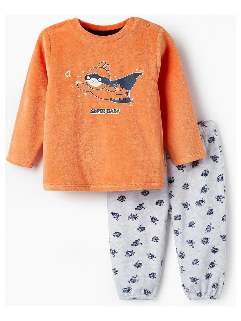 Pyjama en velours pour bébé garçon 'Super Lama Brille dans le Noir' DISCOVER PERU Orange clair