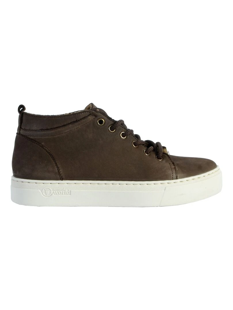 Basket Montante Cuir Natural World Media Nappa Wool Marron