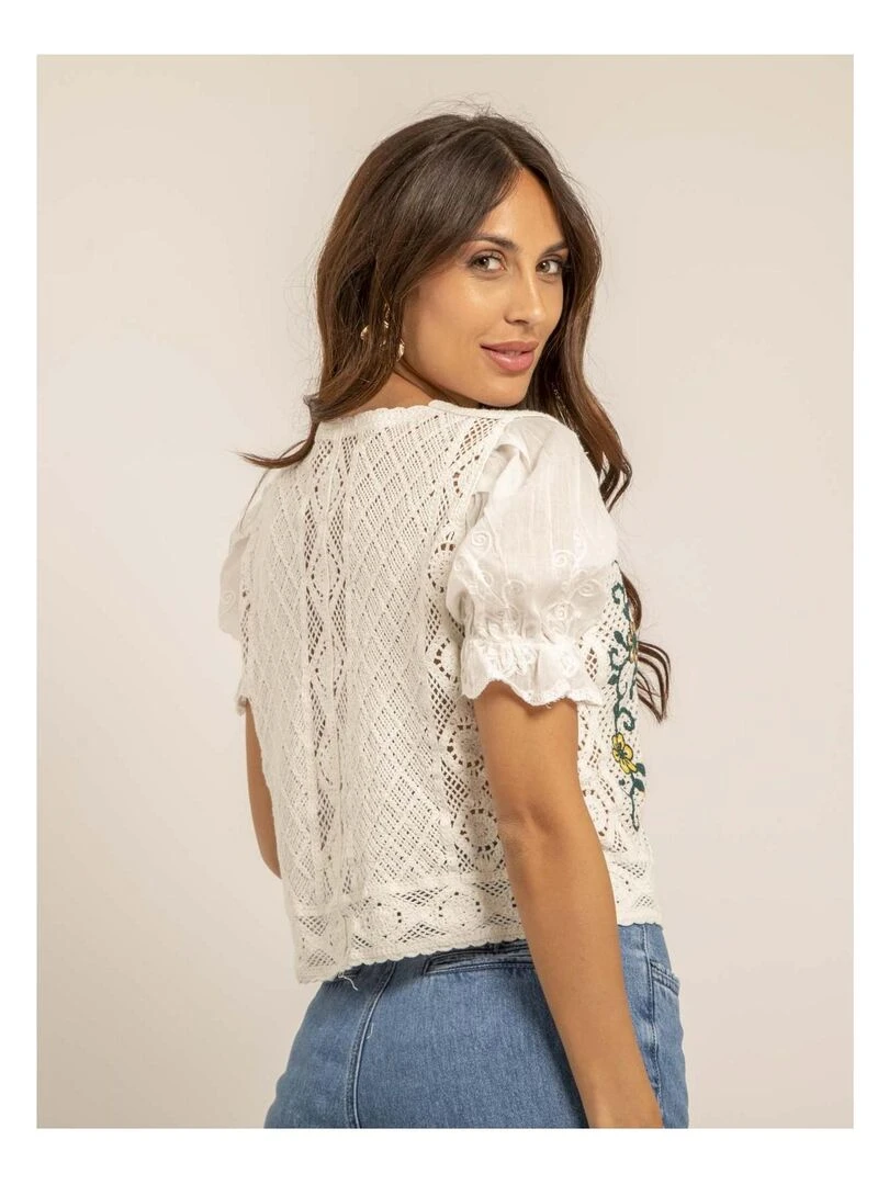 Crop top crochet FORDITA Blanc