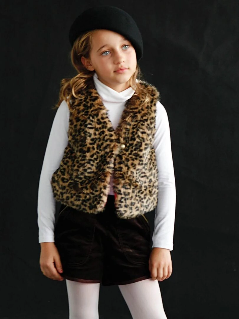 Gilet de Berger Fille Imitation Fourrure Léopard PETITE BERGERE 'LA FAUTE A VOLTAIRE' Marron