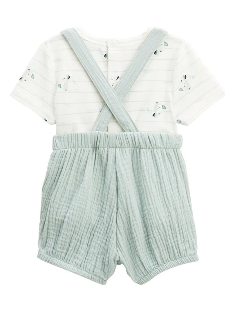 Ensemble salopette bébé en gaze de coton et t shirt Kimi Bleu