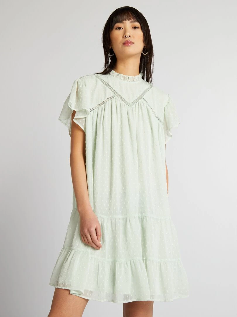 Robe à volants en plumetis   Vert