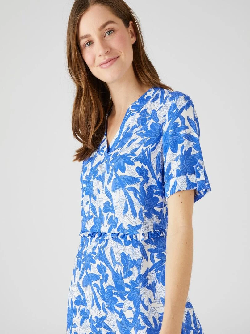Robe imprimée à taille volantée Damart Bleu