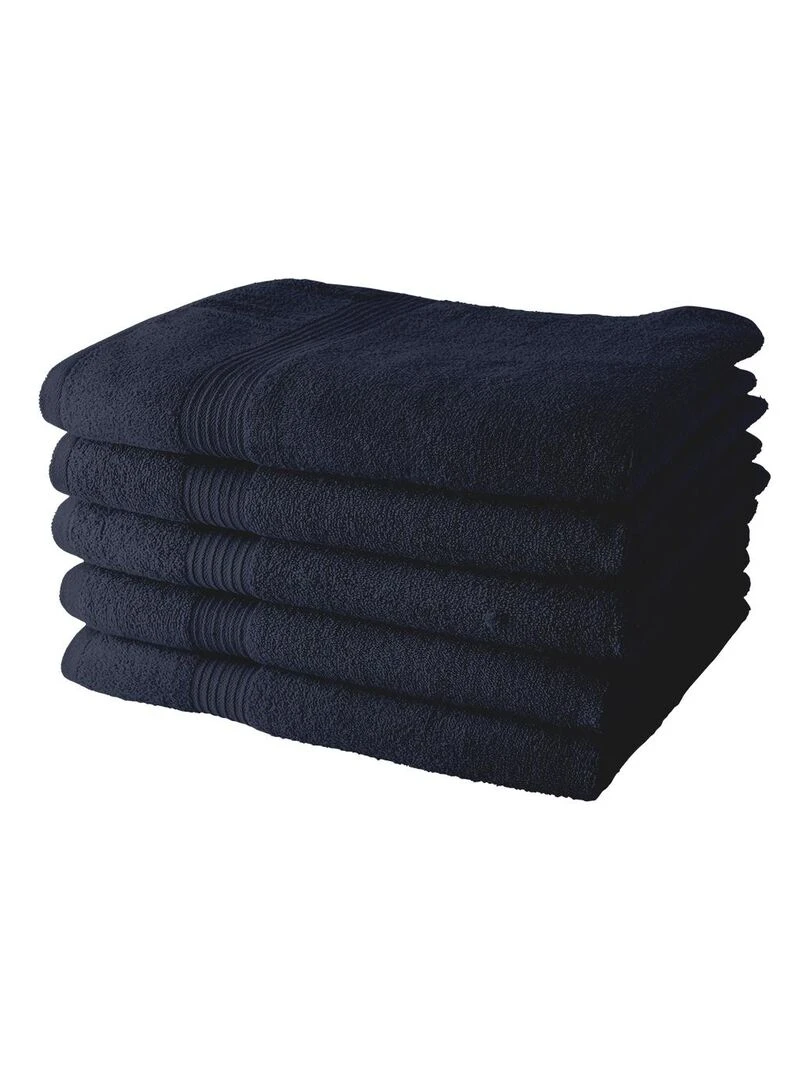 Lot de 5 Draps de Bain coton uni ESSENTIAL Bleu marine