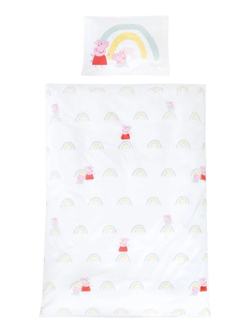 ROBA Parure de Lit Bébé 'Peppa Pig' 100 x 135 cm 2 Pièces Motif Arc en Ciel Rose Gris Blanc Rose Gris