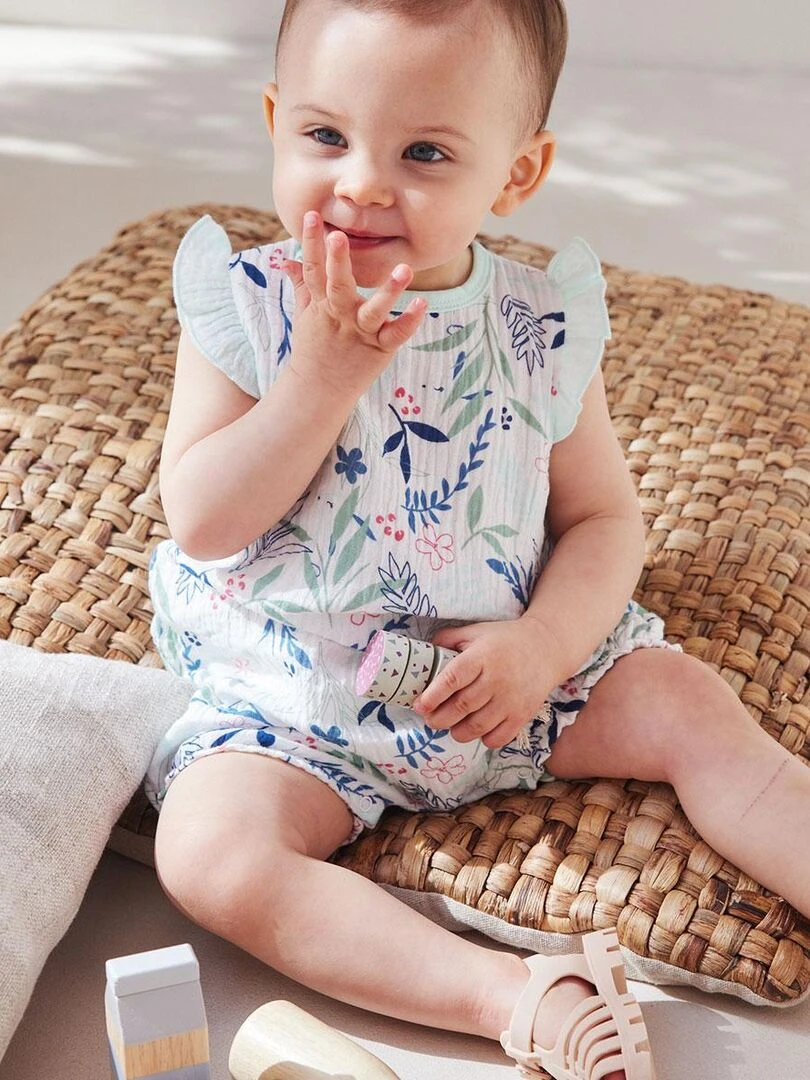 Barboteuse bébé en gaze de coton écrue Dahlia   Ecru