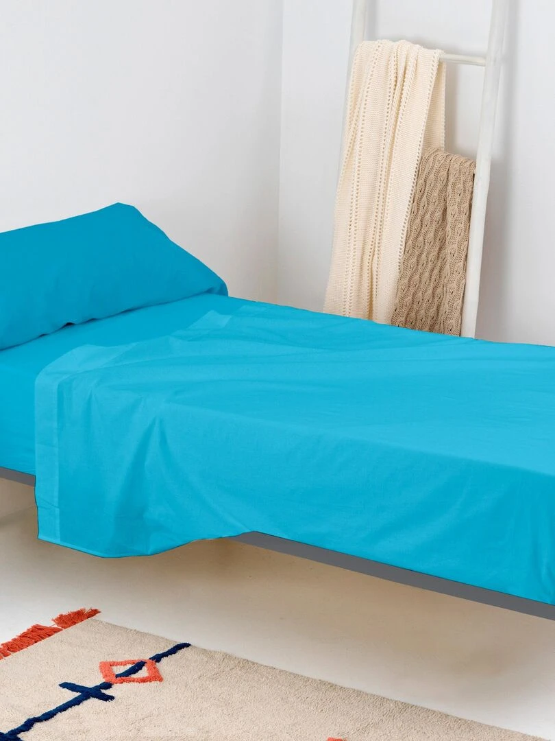 Drap housse Basic "Happyfriday"   Bleu turquoise
