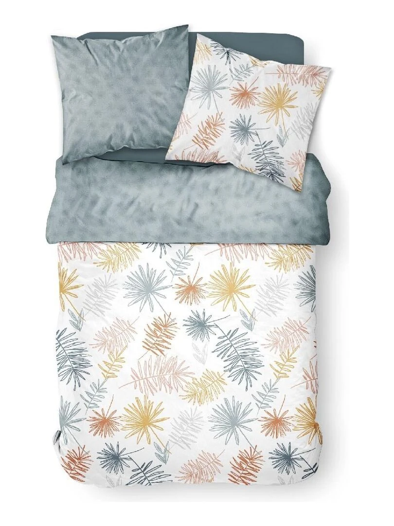 Parure de lit 2 personnes imprimé floral 'SUNSHINE' 'TODAY' Bleu