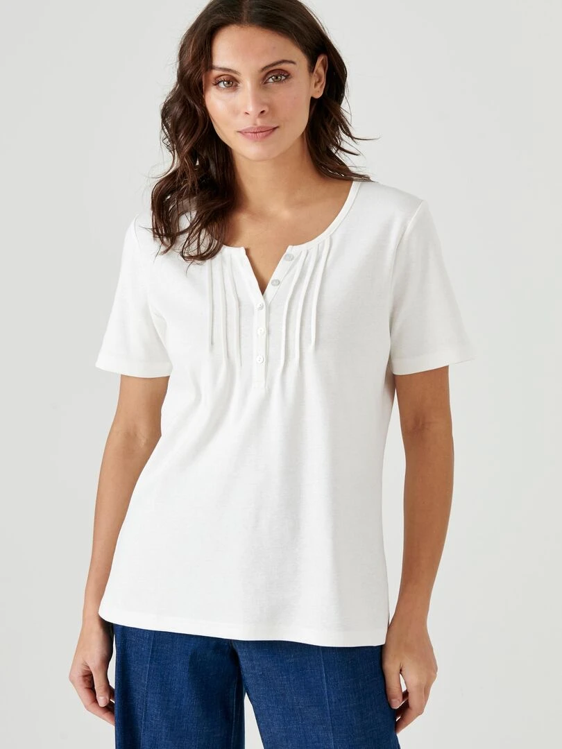 T shirt fine côte pur coton Damart Blanc cassé