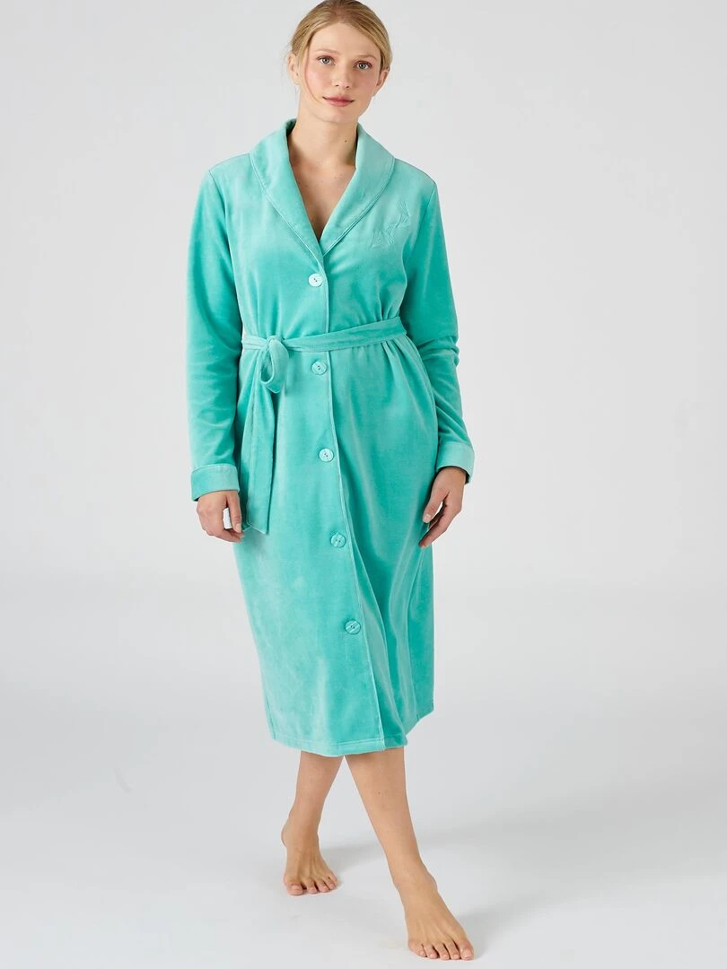 Robe de chambre maille velours Damart Bleu polaire