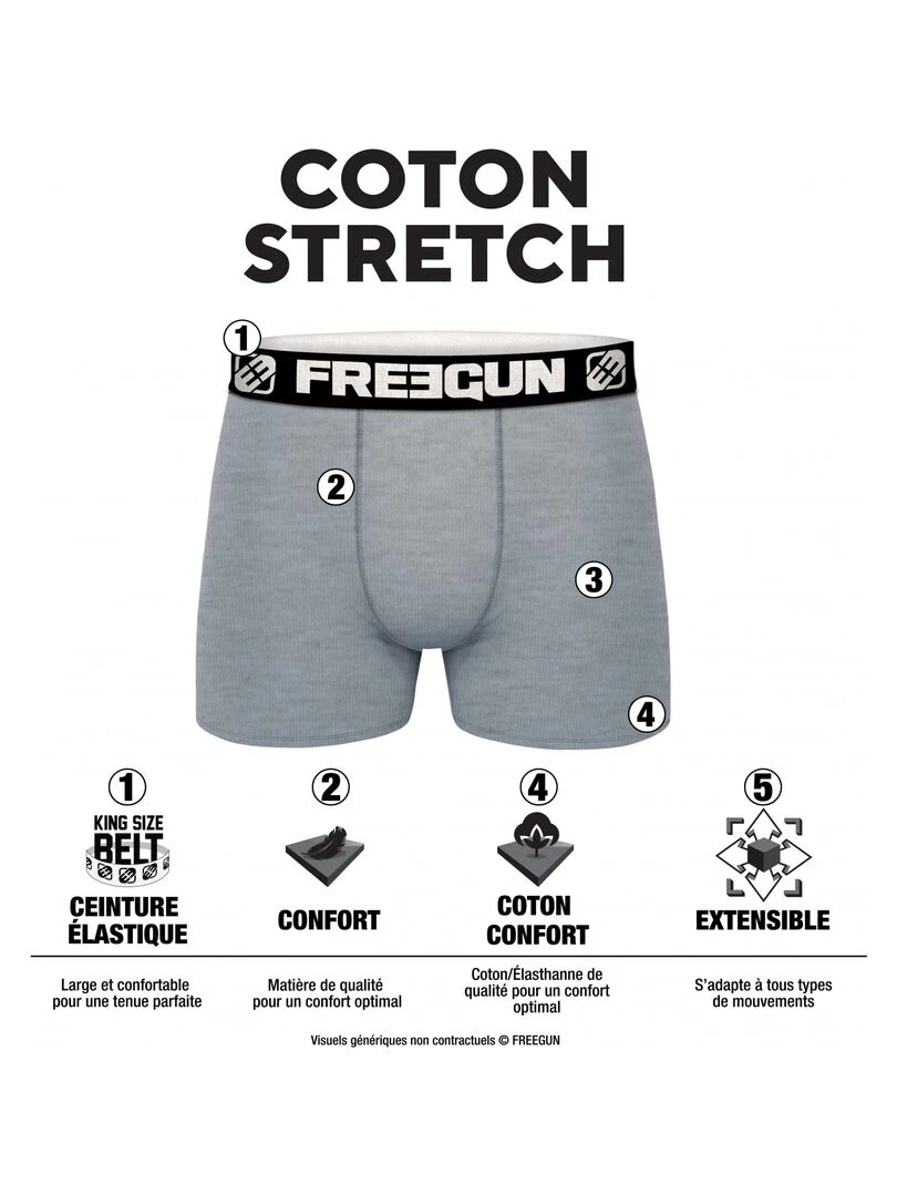 Lot de 4 Boxers homme coton Gris Freegun Gris