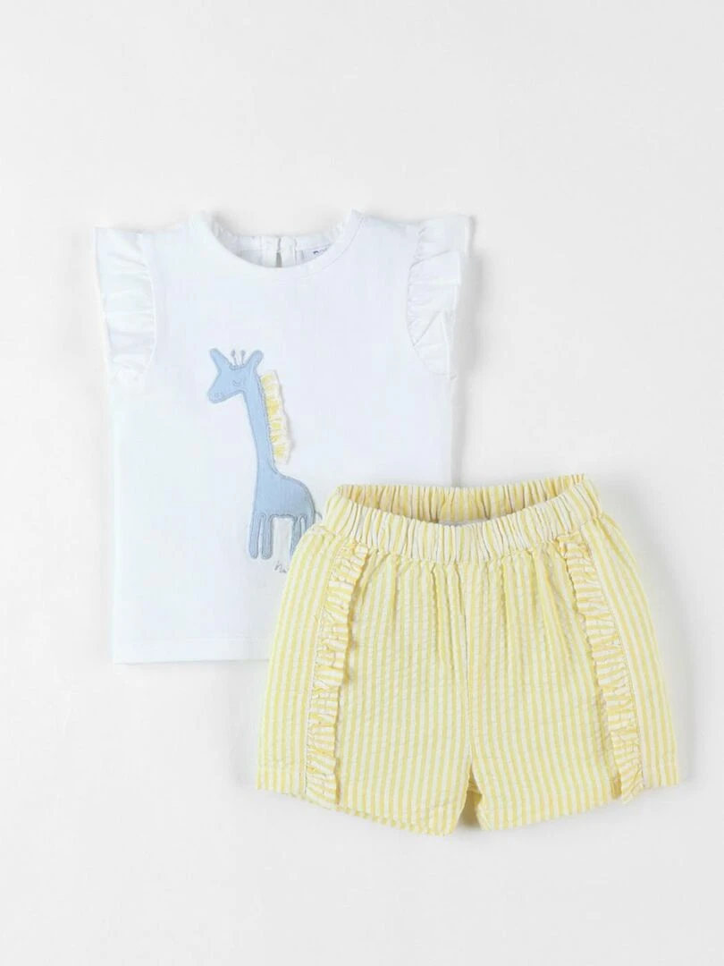 Set t shirt girafe + short jaune/écru Noukie's Blanc