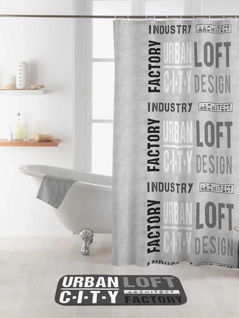 Rideau de douche Modele Urban Loft City Gris