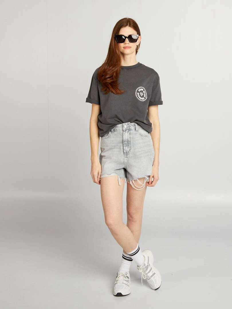 T shirt ample imprimé   Gris foncé