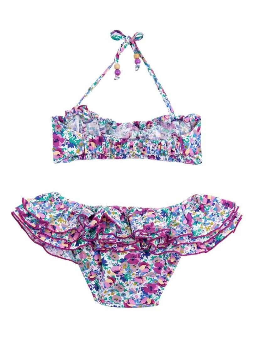 Maillot de Bain 2 Pièces Fille  Fleuri Violet & Bleu  SWAN   'LA FAUTE A VOLTAIRE'   Violet