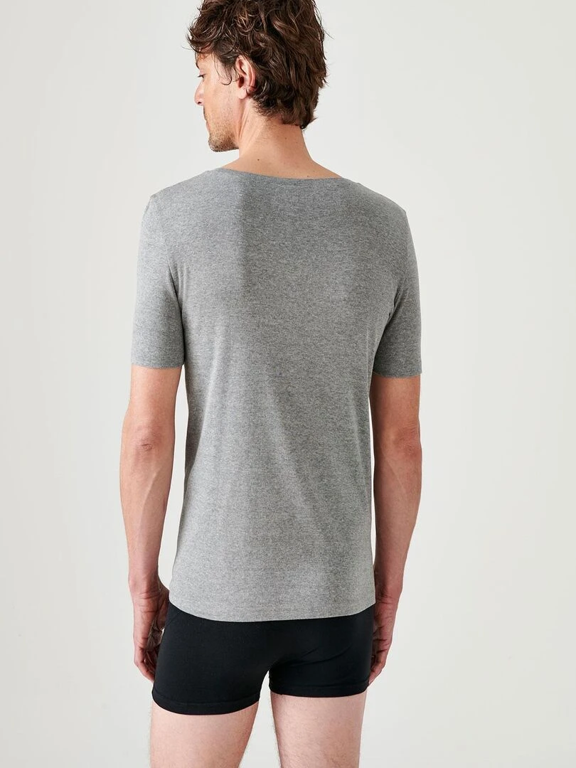 Lot de 2 t shirts col rond  manches courtes  Essential pur coton peigné   Damart   Gris chiné