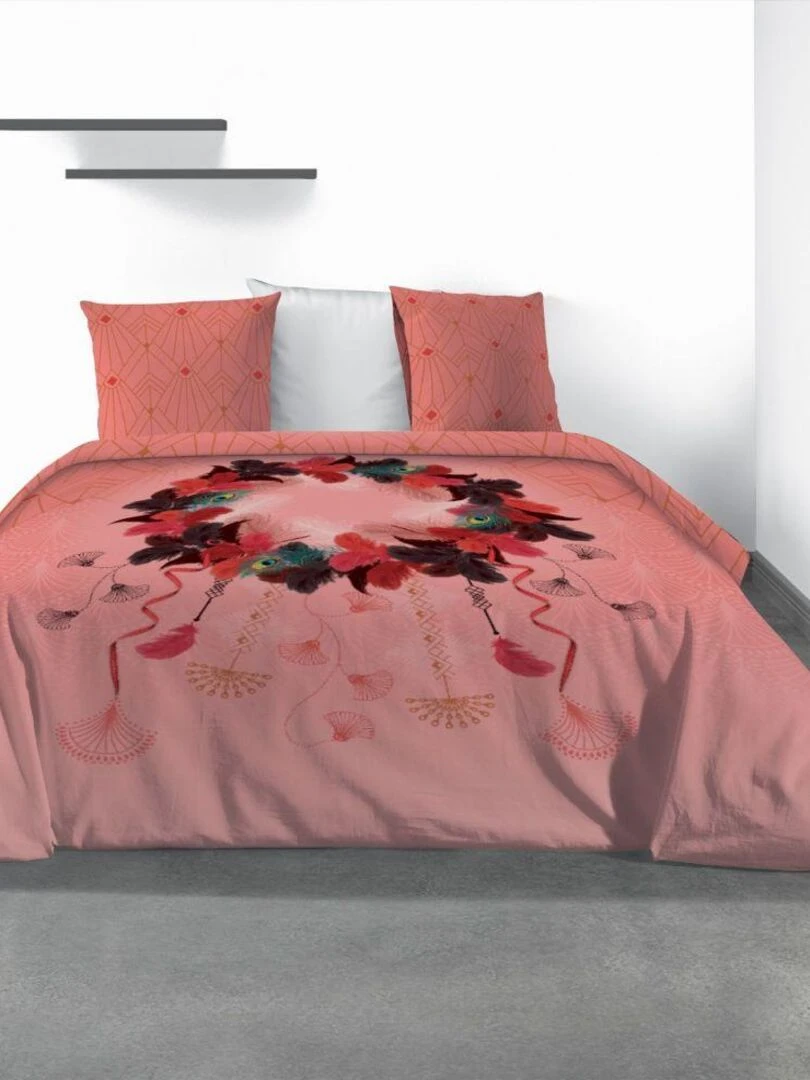 Housse de couette 200x200 cm + 2 taies d'oreiller 100% Coton 47 fils Cancan Dream   Rouge