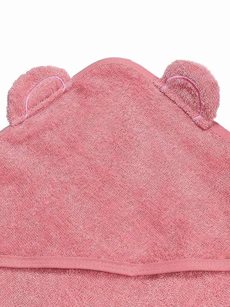 Cape de bain + gant ours rose (100 x 100 cm)   Rose