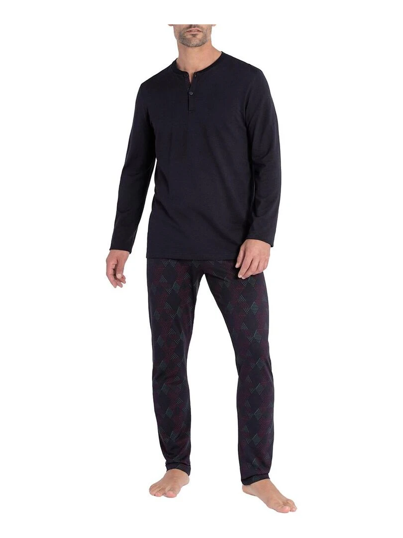 Pyjama manche longue en coton et modal Kuriso Bleu